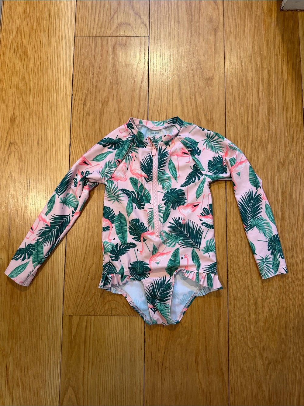 Old Navy Pink Flamingo & Leaf Long-Sleeve Rashguard One-Piece